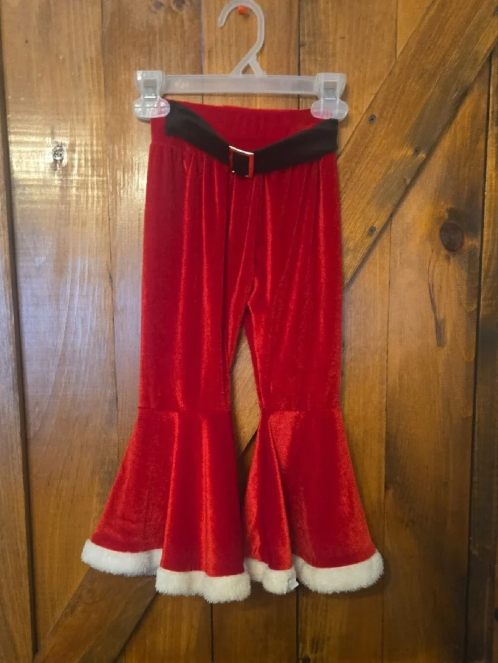 SHEIN Red Velvet Holiday Kids Pajama Set with White Faux Fur Trim
